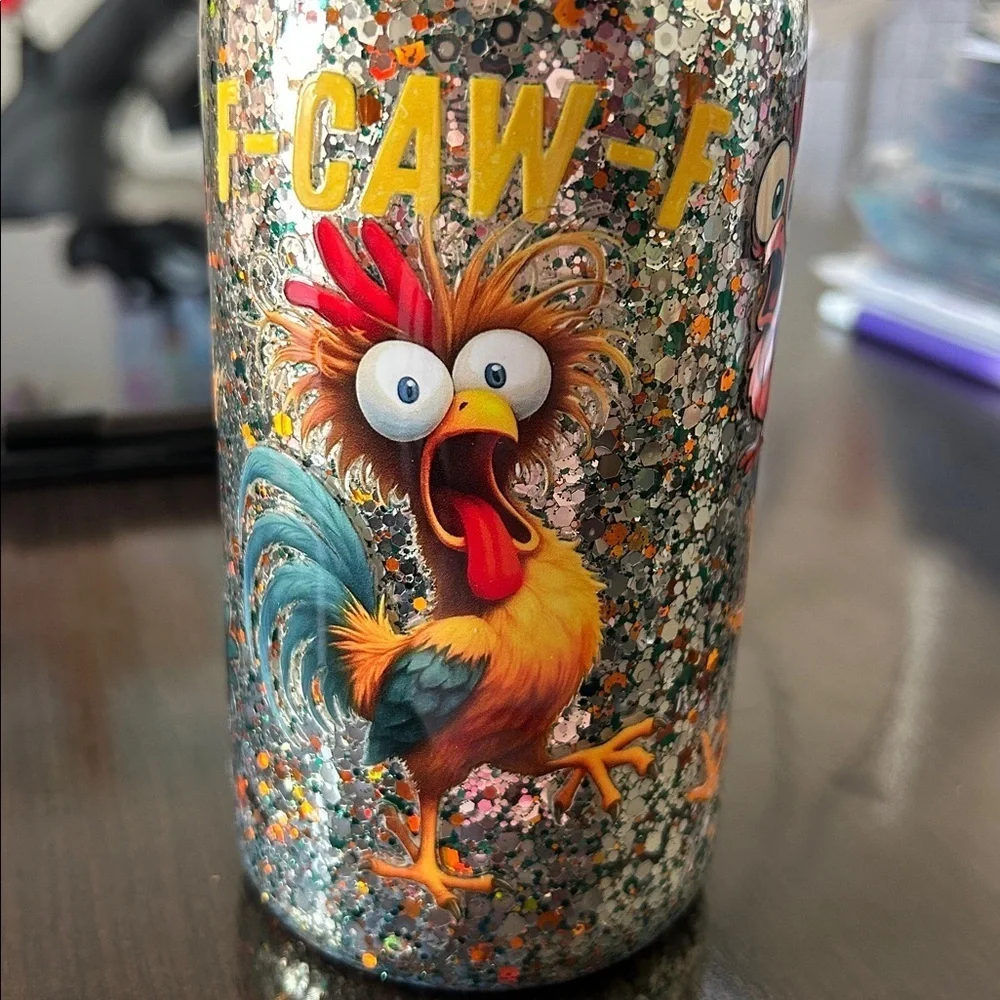 F-CAW-F Chicken 16oz Double-Walled Acrylic Glitter Tumbler with Straw Buddy